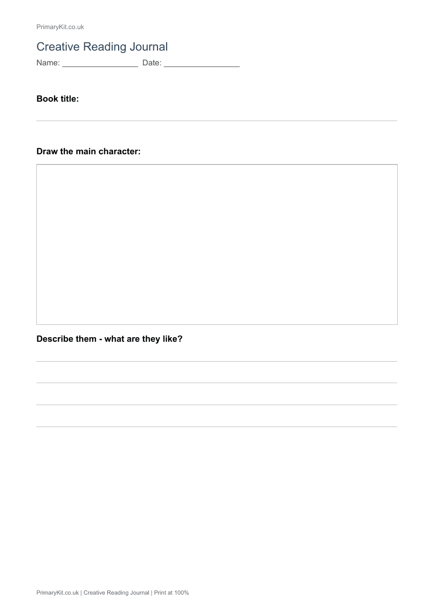 Actual PDF preview, page 1 of Creative Reading Journal