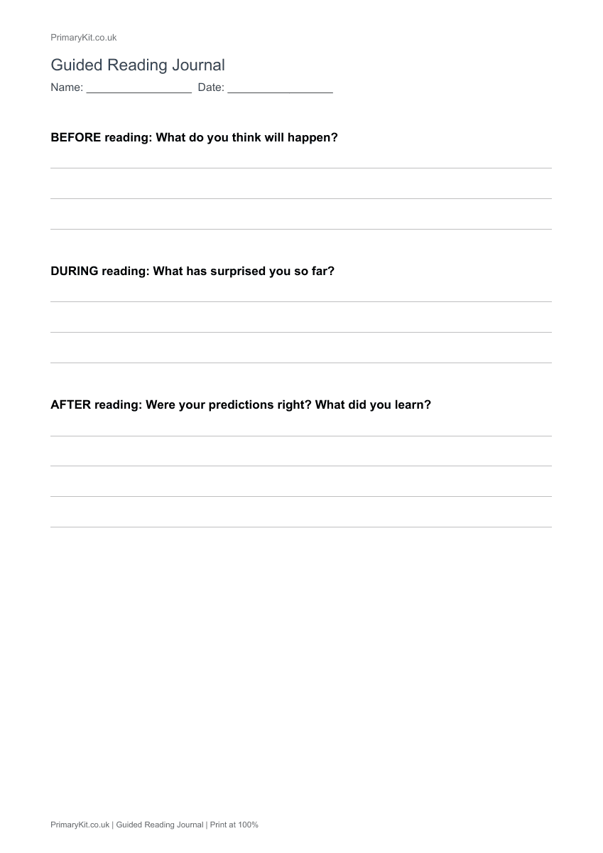 Detail from the first page of Guided Reading Journal