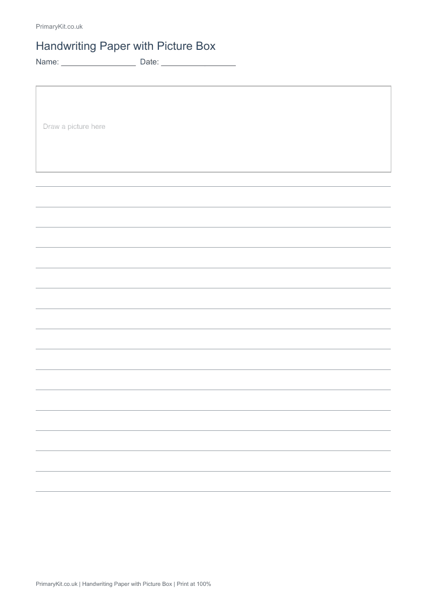 Detail from the first page of Handwriting Paper with Picture Box