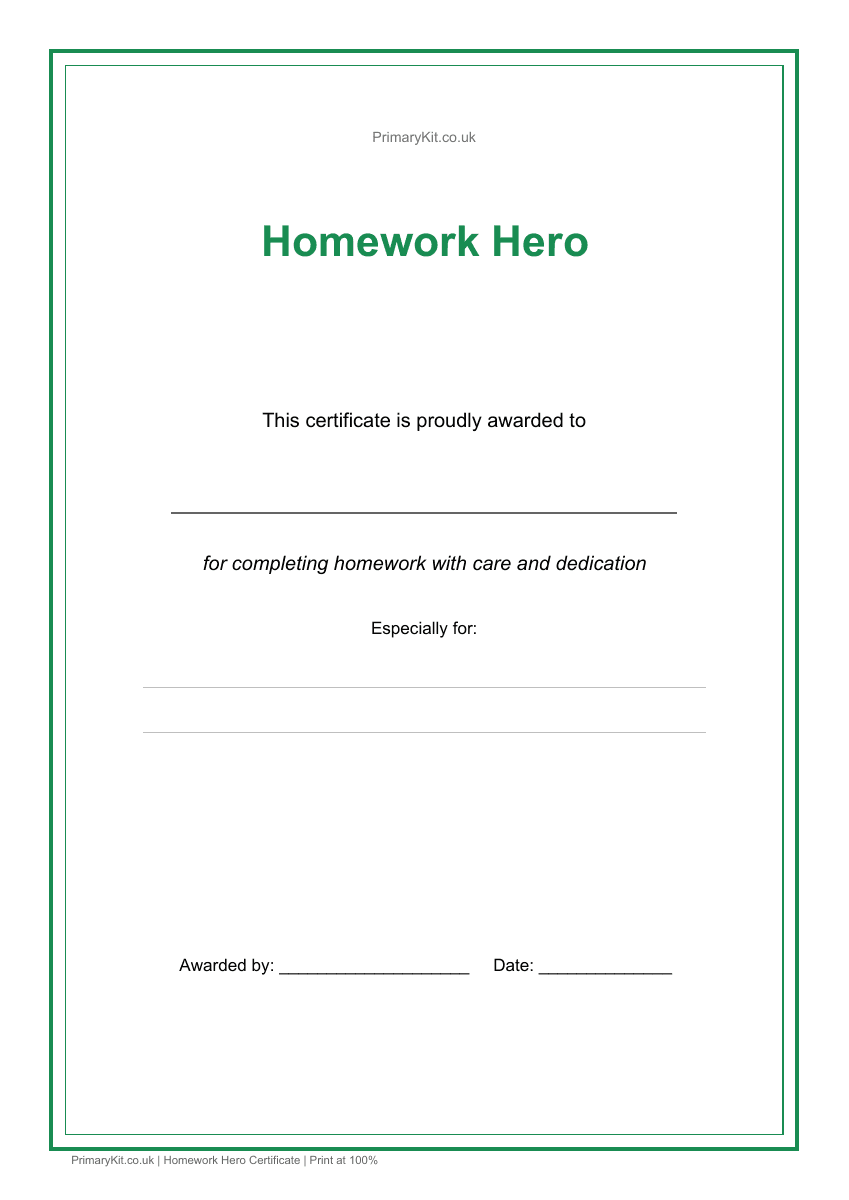 Detail from the first page of Homework Hero Certificate