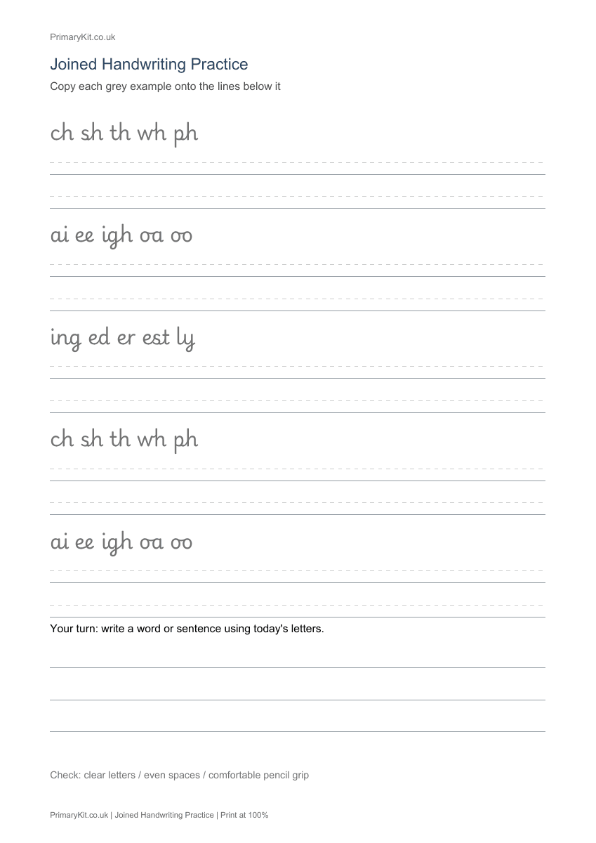 Detail from the first page of Joined Handwriting Practice