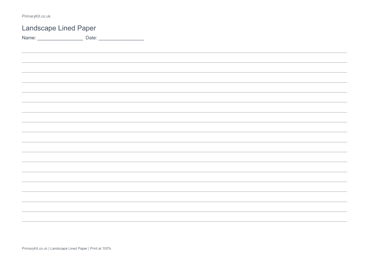 Actual PDF preview, page 1 of Landscape Lined Paper