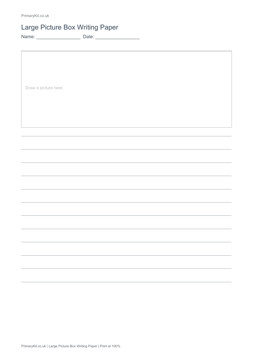 Actual PDF preview, page 1 of Large Picture Box Writing Paper