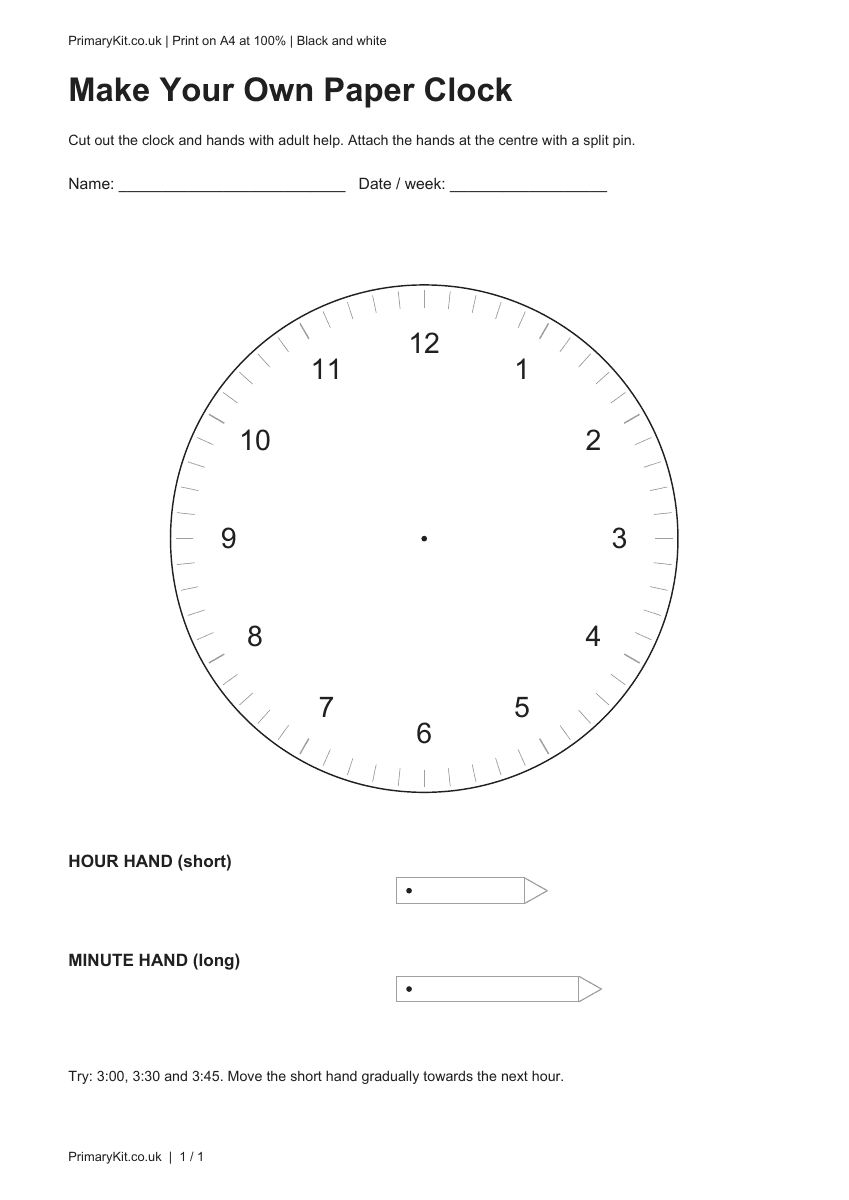 Detail from the first page of Make Your Own Paper Clock