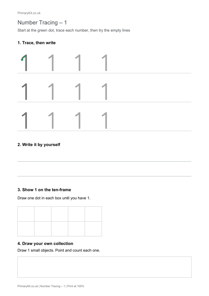 Detail from the first page of Number Tracing – 1