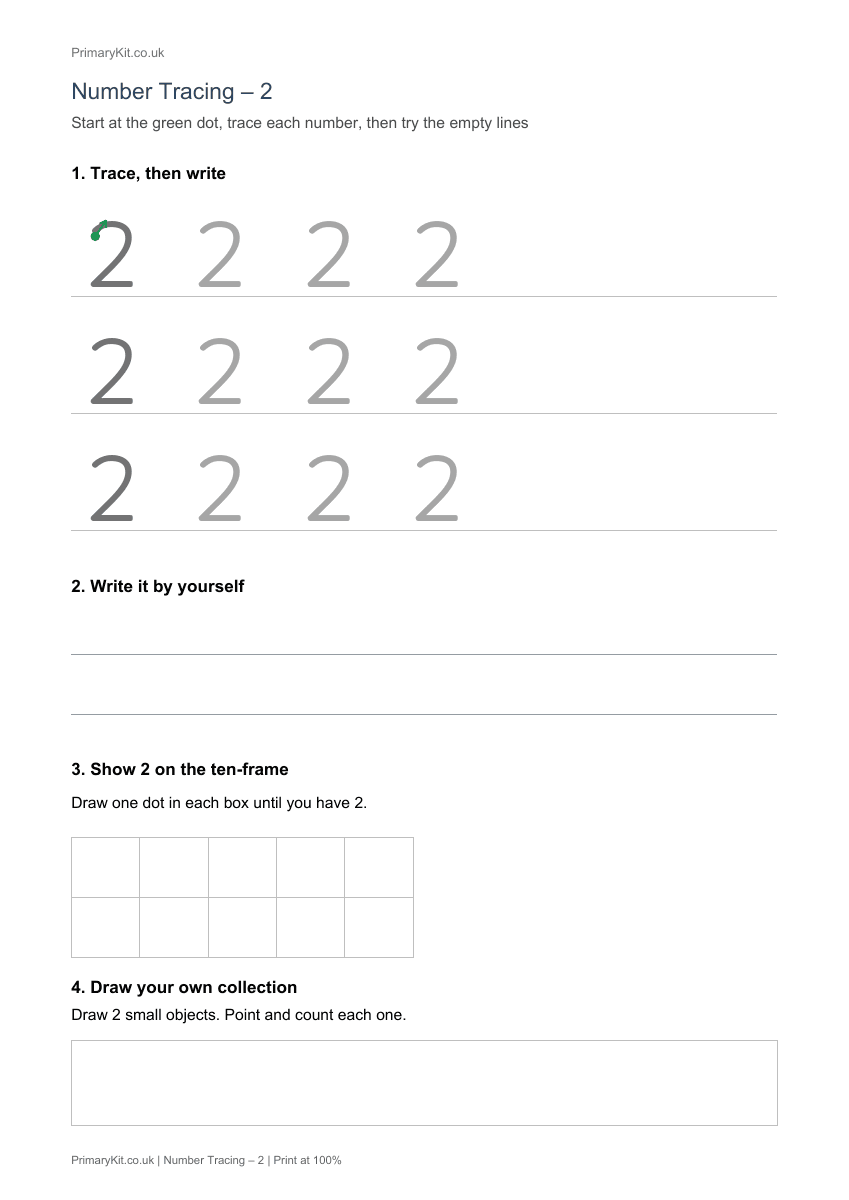 Detail from the first page of Number Tracing – 2
