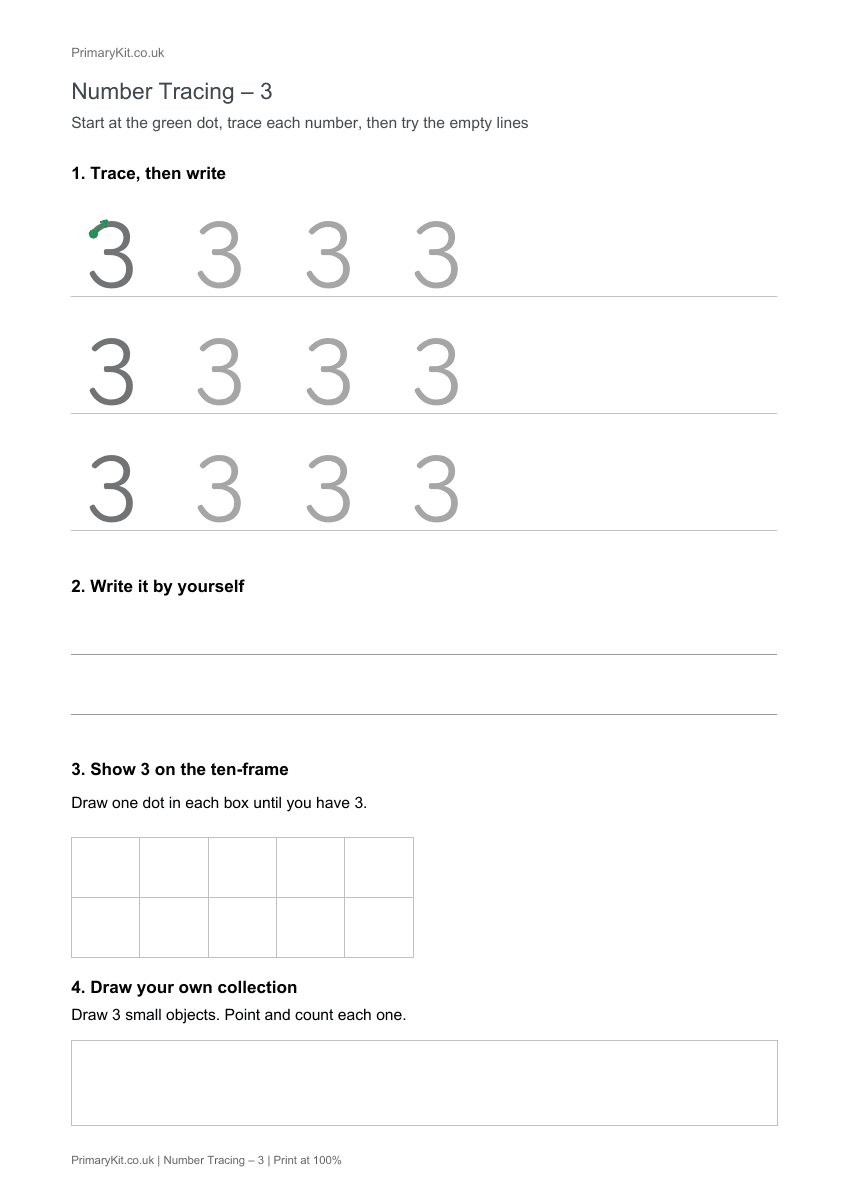 Detail from the first page of Number Tracing – 3