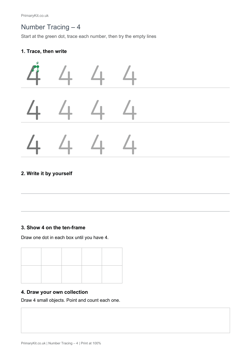 Detail from the first page of Number Tracing – 4