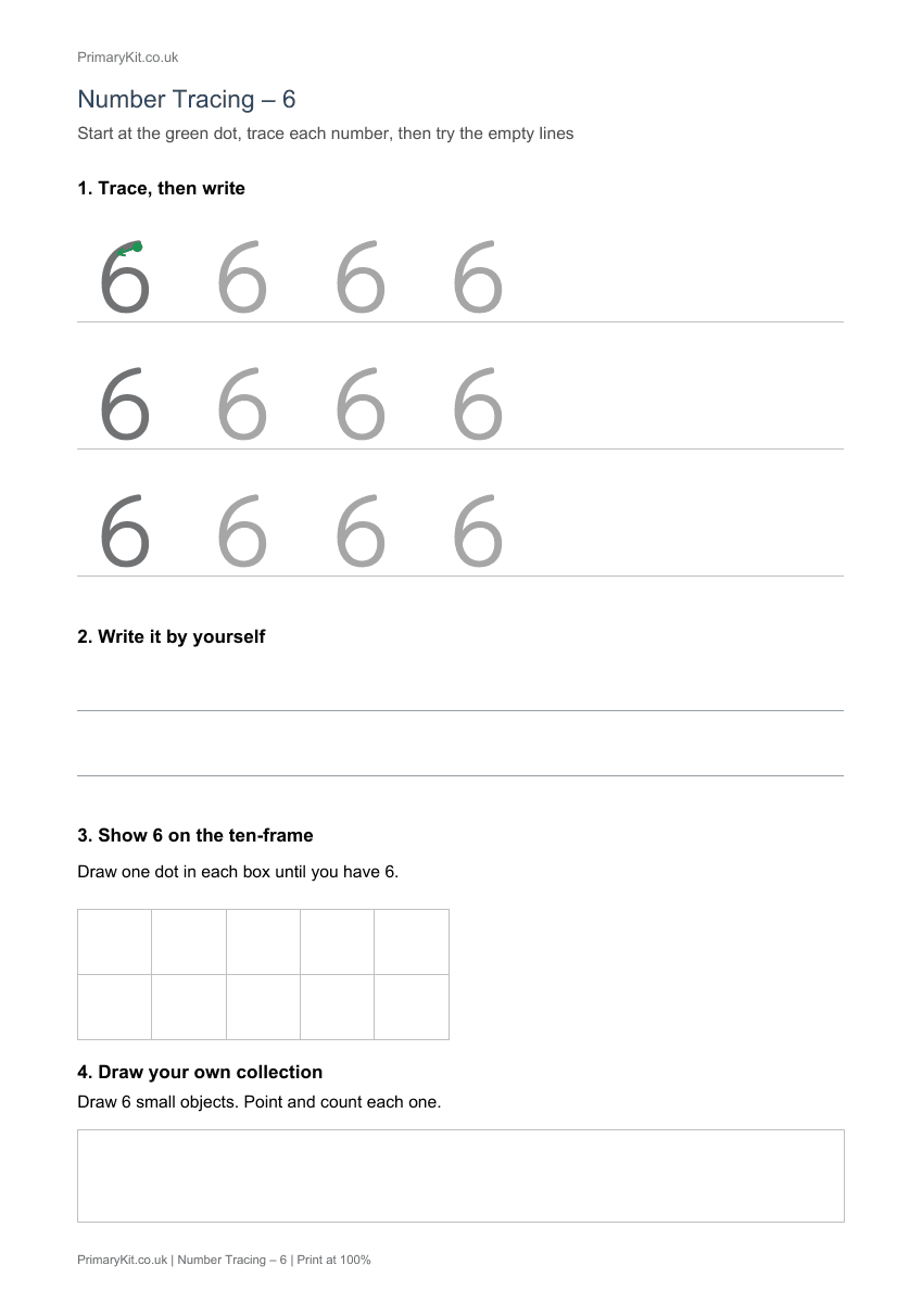 Actual PDF preview, page 1 of Number Tracing – 6