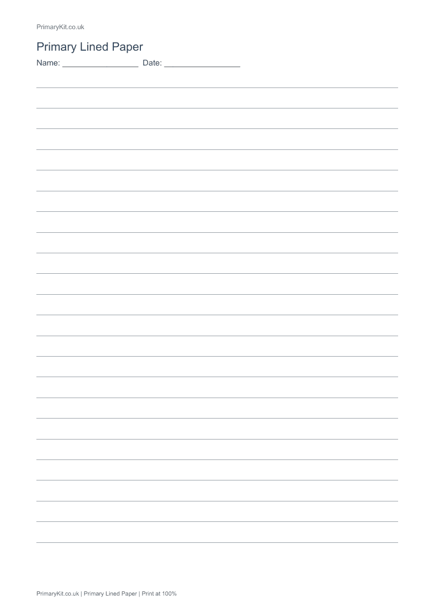 Actual PDF preview, page 1 of Primary Lined Paper