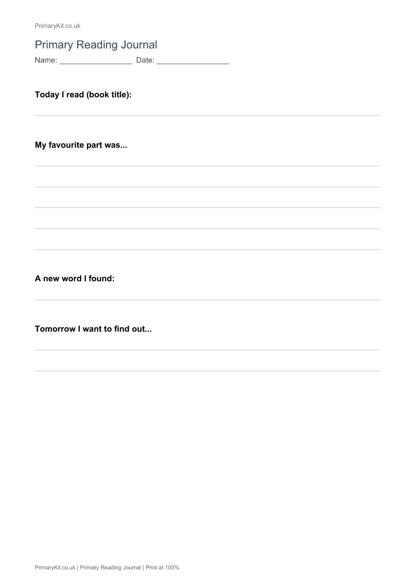 Detail from the first page of Primary Reading Journal