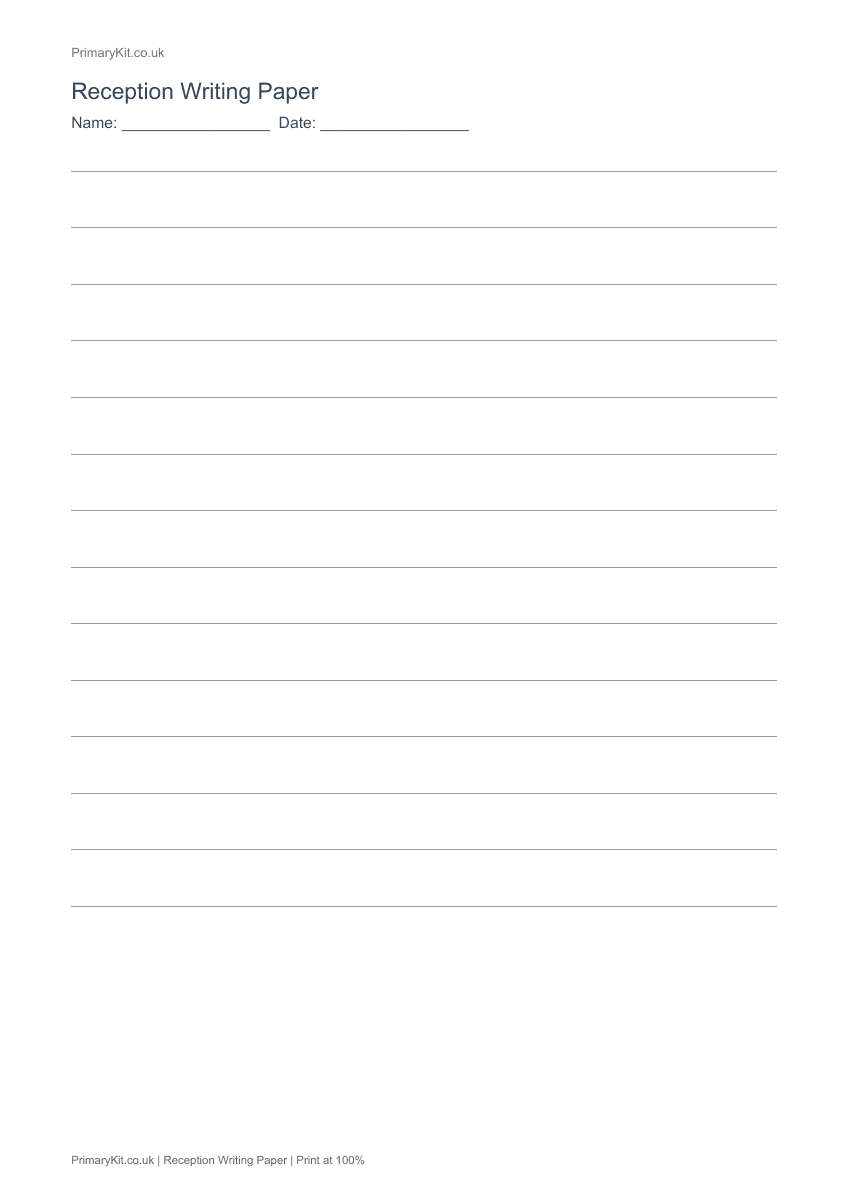 Actual PDF preview, page 1 of Reception Writing Paper