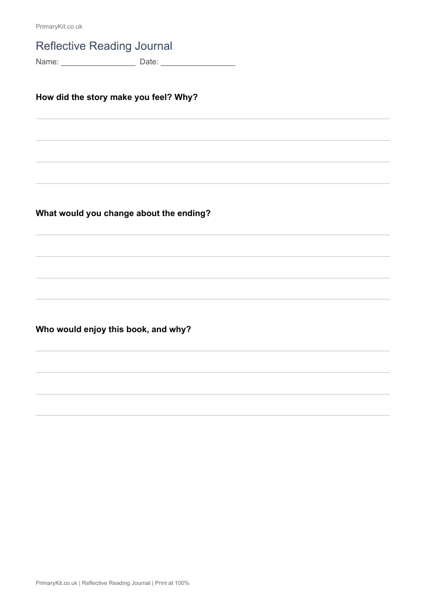 Detail from the first page of Reflective Reading Journal