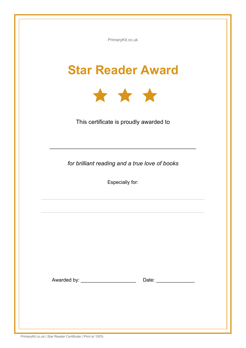 Detail from the first page of Star Reader Certificate