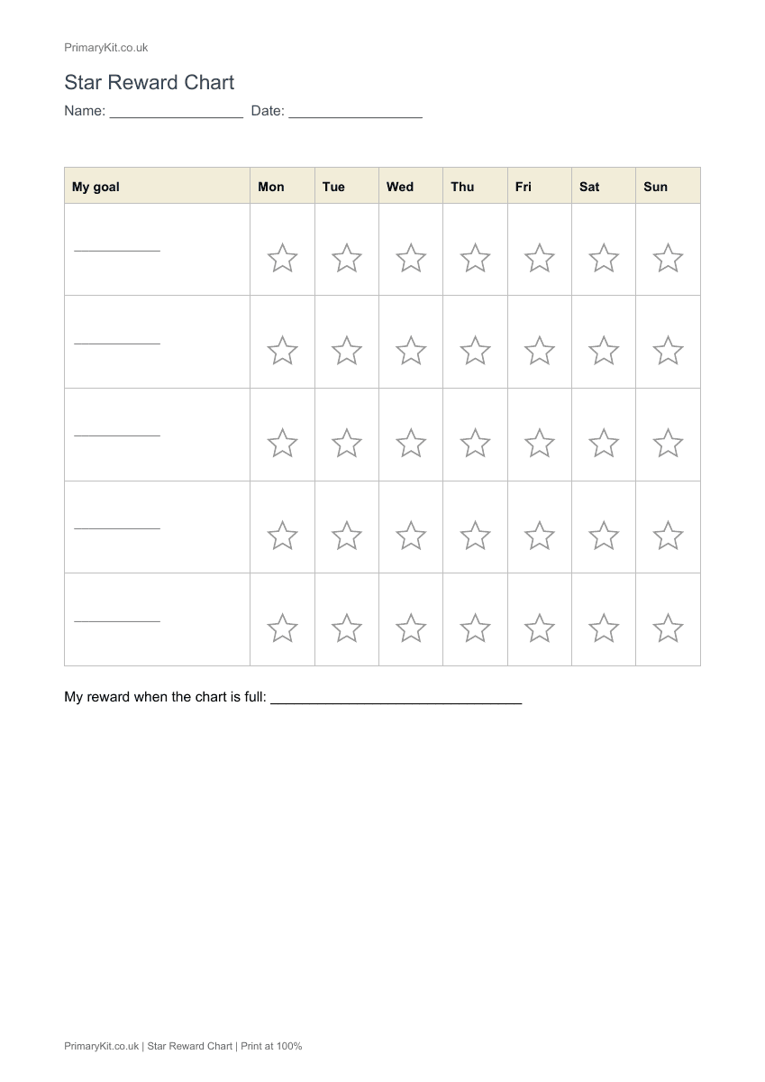 Detail from the first page of Star Reward Chart