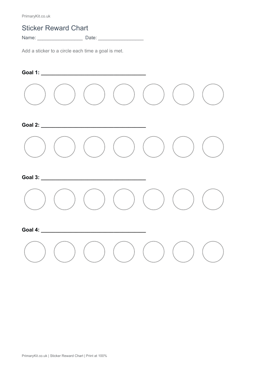 Detail from the first page of Sticker Reward Chart