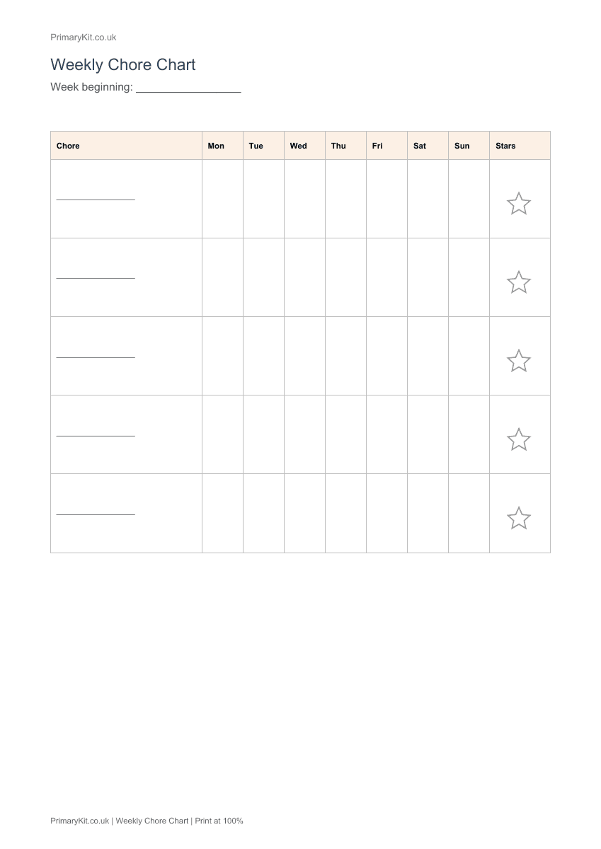 Detail from the first page of Weekly Chore Chart